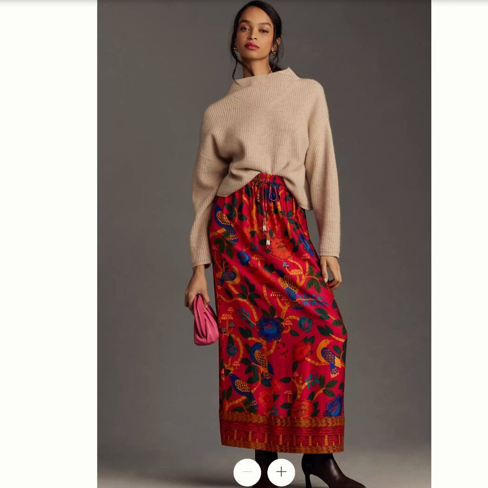 FARM Rio for Anthropologie Red Multicolor Maxi Skirt